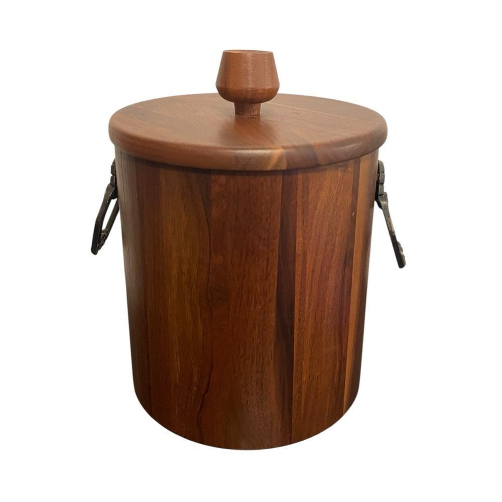 Midcentury Vintage Vermillion Walnut Wood Ice Bucket